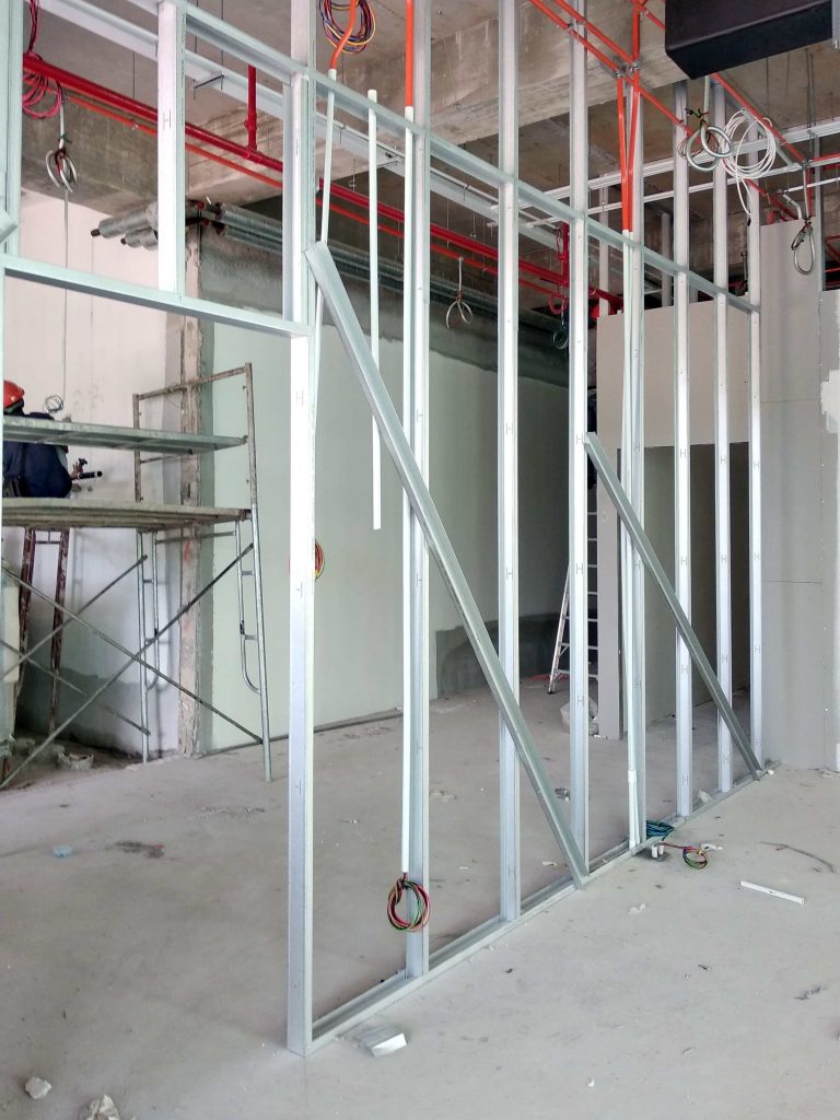 Block of unit steel framing. Gyprock framing plastering